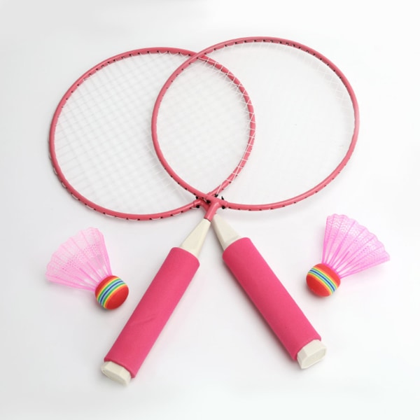 Børnebadmintonketchersæt stort net, blødt skridsikkert håndtag Komfortabelt greb Badmintonketchere til børn med 2 bolde Pink