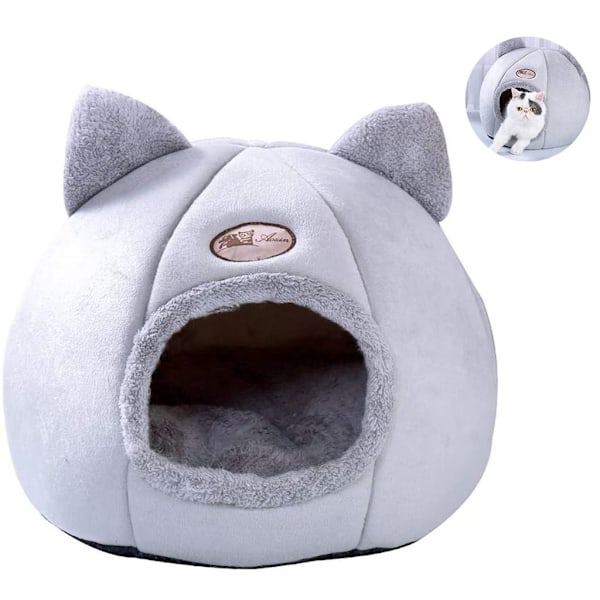 Kattgrotte katteseng koselig hule med avtakbar myk innerpute sovepose kattetelt kattekurv dyreseng for soving for små til mellomstore katter