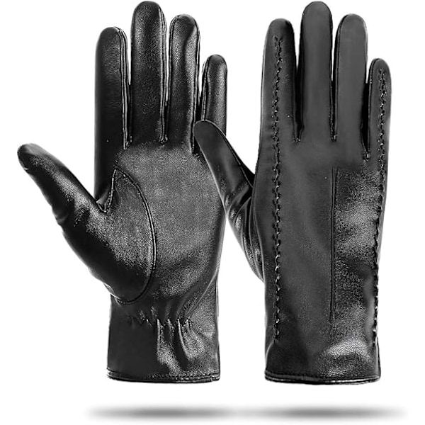 Skinnhansker for damer - Varme touchscreen-vinterhansker dame PU-skinnvotter mykt fleecefôret hel finger vinterhansker for kvinner jenter