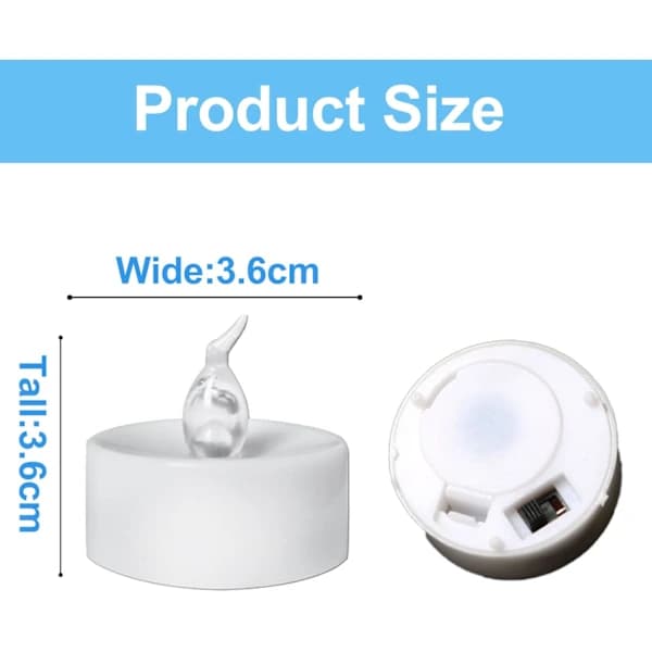 12-pack LED-ljus med timerfunktion, flimrande låga, 3,6 x
