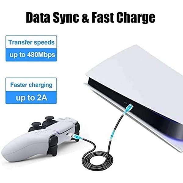 2-pak 3m Ladekabel - til PS5/Playstation 5 USB-C Sort