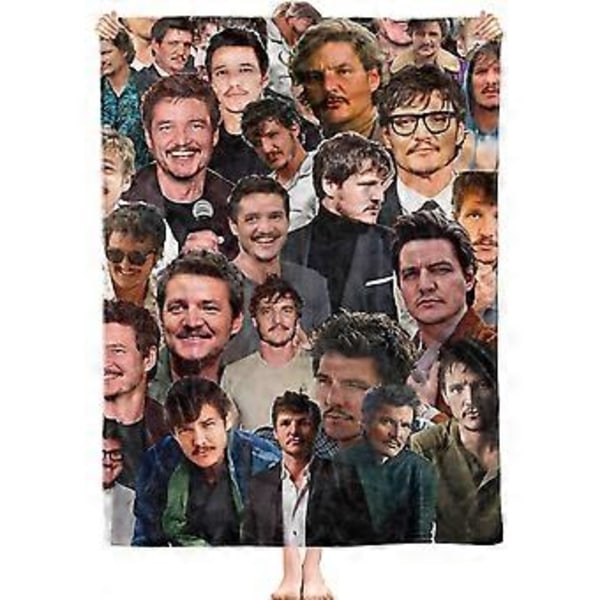 Forbidden City Pedro Pascal Fotocollage Flanelltæppe Blødt Varmt Letvægts Helårs Plys Kastetæppe til Seng Stue Soveværelse 125X100 CM