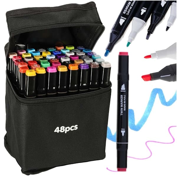 48-pack Markers with Case - Colouring Pens Double Sided Pens