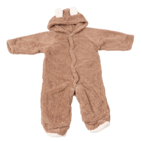 Baby vinter fleece jumpsuit Søt langermet bjørneøre Baby snowsuit vinter hette footie jumpsuit Brun 12M