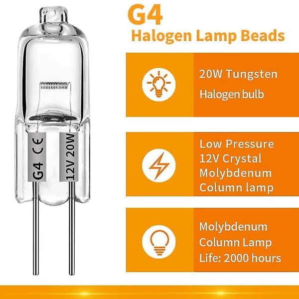 20 kpl G4-lamppua, 20w 12v halogeenilamppua 2-nastainen kirkas lamppu, liesituvalaisimeen, signa