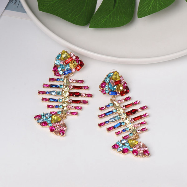 Mode örhängen färgglada strass fiskben dekoration Ear Stud smycken tillbehör