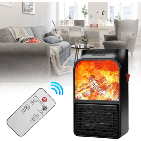 Kannettava keraaminen sähkölämmitin, 900W, pieni tuuletin, PTC, takkaan, simuloidulla liekillä, EU-pistoke.pa