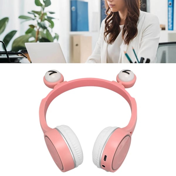 Bluetooth-hodetelefoner for barn, sammenleggbare HiFi Stereo tegneserie-hodetelefoner for barn med mikrofon og LED-lys for hjemmereiser skole rosa