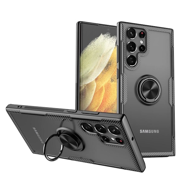 Samsung Galaxy S22 Ultra Hybrid Deksel med Fingerring - Svart Black Svart
