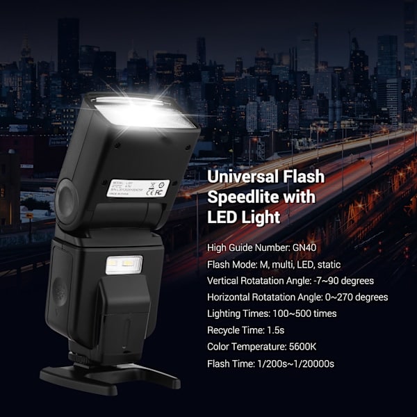 [通拓商品] Andoer Universaali Salamavalo Speedlite GN40 Säädettävä LED-täyttövalo Kameran Salamavalo Kiinnikkeellä Korvaava Canon Nikon Olympus Pentax