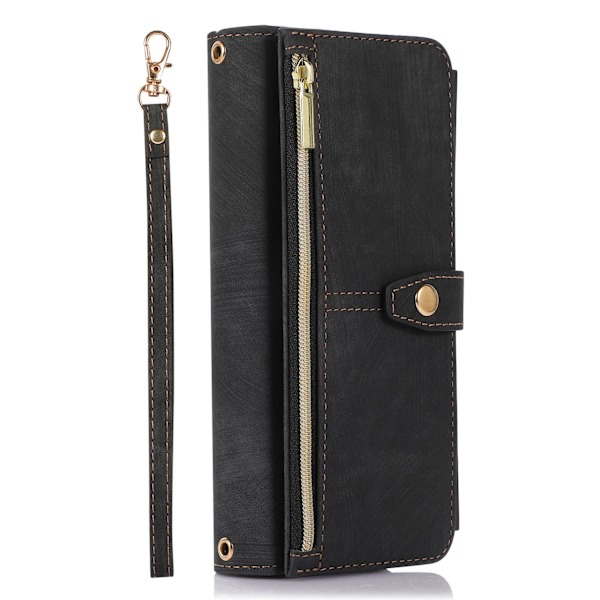 Etui for Samsung Galaxy S23, glidelås flip i skinn svart