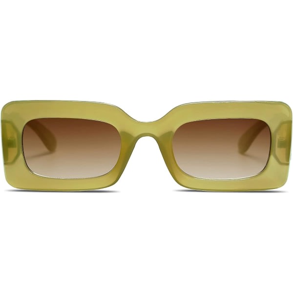 Retro 90-tals naken rektangulära solglasögon for kvinner Trendiga Chunky glassögon Pebble SJ2160-(grønn)