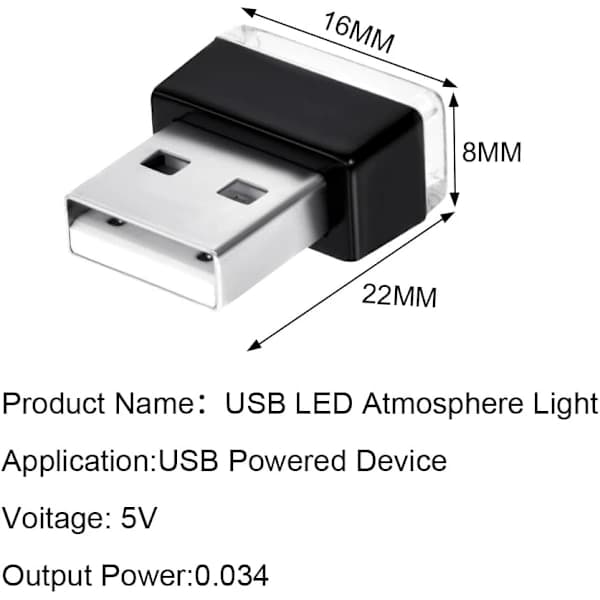 6 stk. USB Bil Ambient LED-lamper, 5V Monokrom Interiør til Bil/Laptop