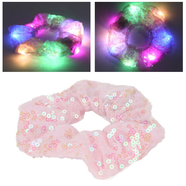 5 stk LED Hår Scrunchies Rosa Elastisk Utsøkt blendende lysende hårbånd med paljett til Party Club Halloween