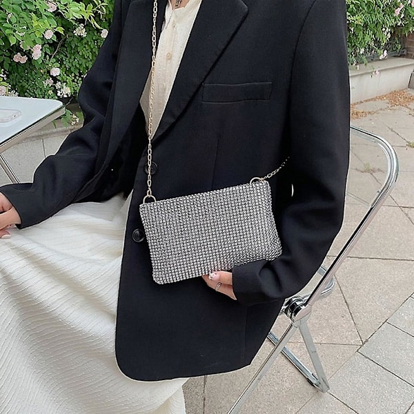 Paris Glittrig kuvertväska för damer, axelväska med kedja, crossbody-väska Silver