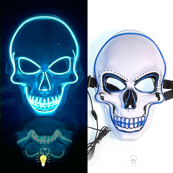 Halloween-maske Spökhuvud Klovn kallt lys LED-glödende skallemask for maskerad, födelsedagsfest (Blu-ray)
