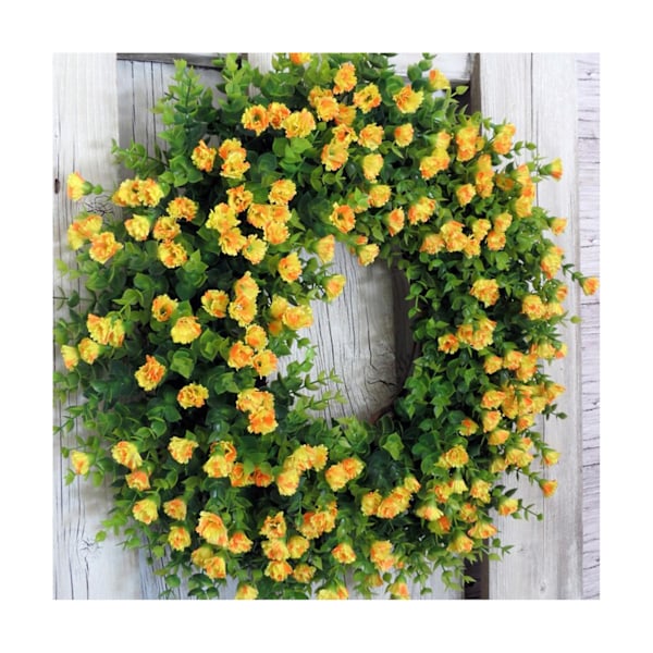 Vårkrans Dörrdekoration Färgglada Simulerade Blommor Säsongsbetonad Girlang Prydnad Från Sugoumei Gul Yellow 40x40cm