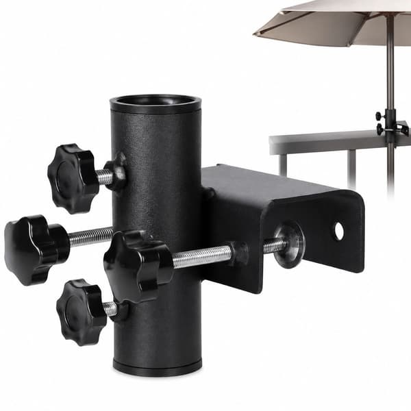 Paraplyklemmeholder, justerbar solid metallparasollfeste for lastesykler, markedsboder, terrasser og campingvogner, svart