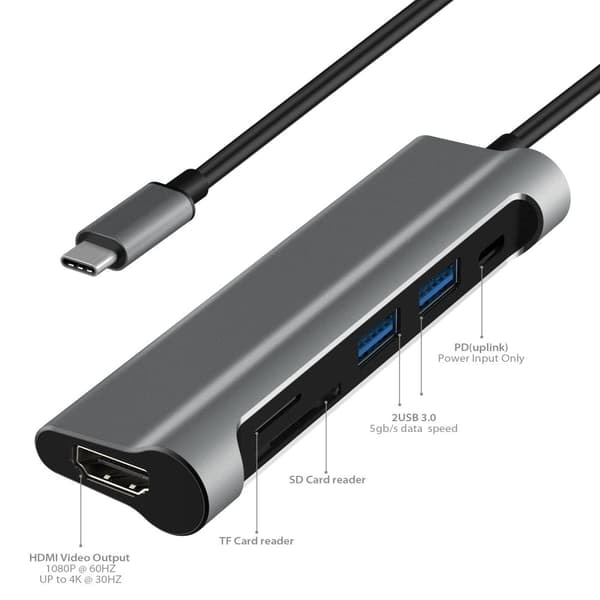 SERO 2xUSB3.0, SD+TF-korttipaikka, Type-C - HDMI, PD—pa