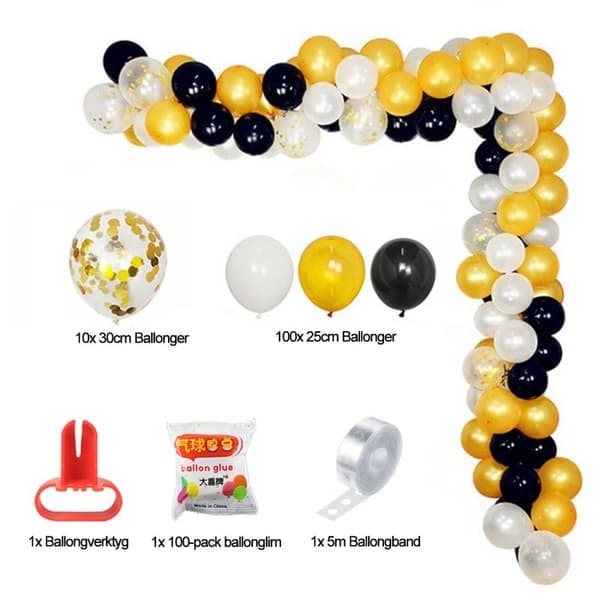 Ballonbue Sort Guld – Komplet Ballonguirlande 5m—pa