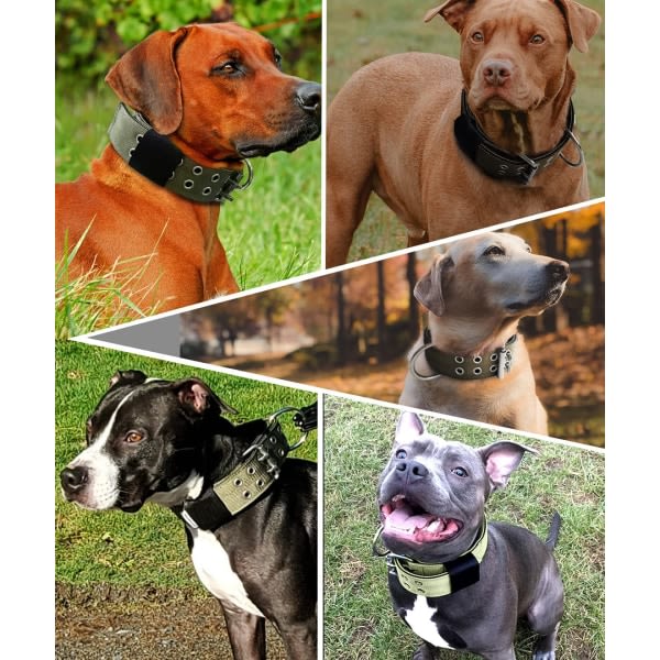 Hundhalsband för stora hundar Breda taktiska halsband med handtag för Khaki XL