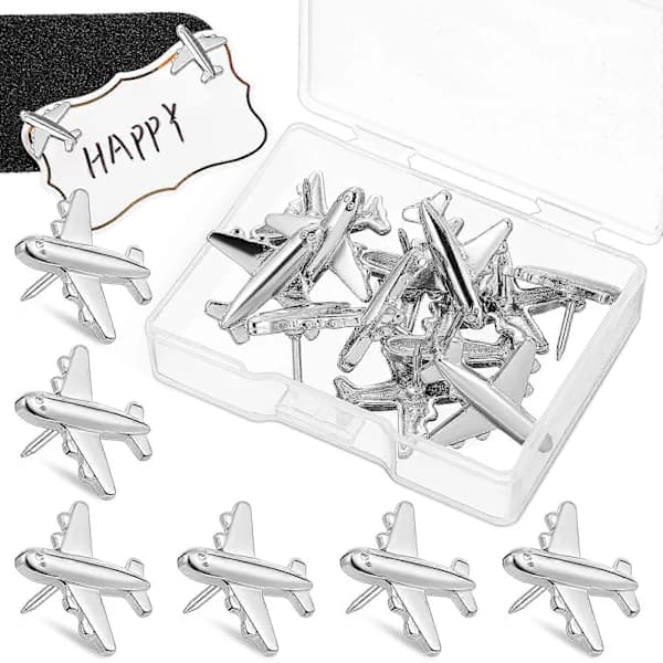 24 stk. Flyplansknapper Metallkartknapper Dekorativ Knapper Tommelstifter Korktavleknapper Stiftknapper