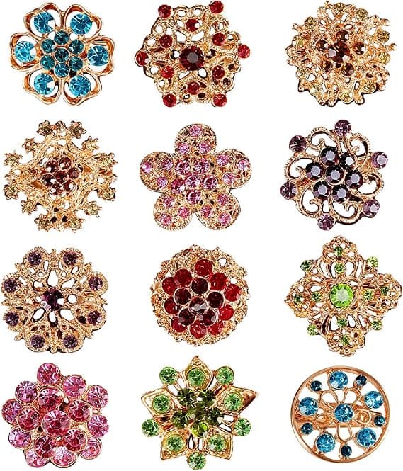 12 stk. krystallknappbrosjer, Rhinestone-knapper Skjerfspenne Blomsterbrosjer Nål Rhinestone Kit Dekorasjon