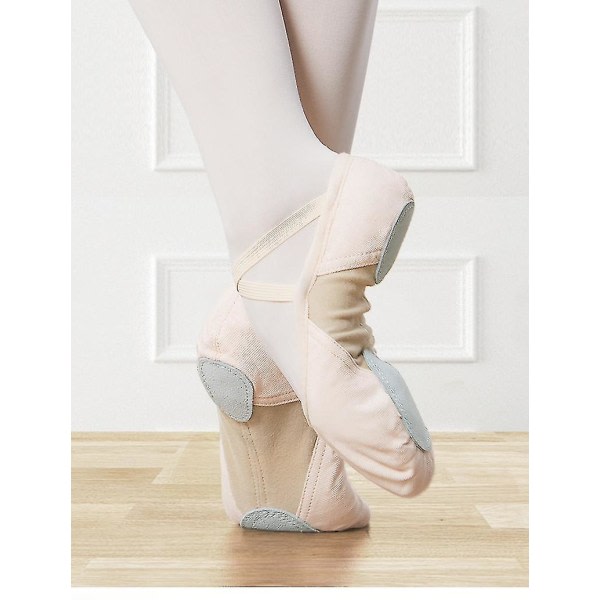 Naisten Tytöt Balettikengät Pehmeät Kaksipohjaiset Ammattimaiset Balerinatanssikengät Stretch Kangas Splice Ballet Tossut Beige 27