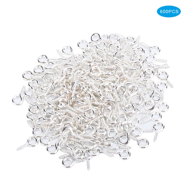600 stk DIY Øjenskrue Smykker Halskæde Pendant Making Connectors Tilbehør (Sølv Hvid 5 x 10 mm)