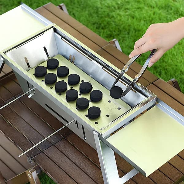 Bærbar sammenklappelig kulgrill i rustfrit stål med stor stegeflade til camping, picnic, baghave, standard standard