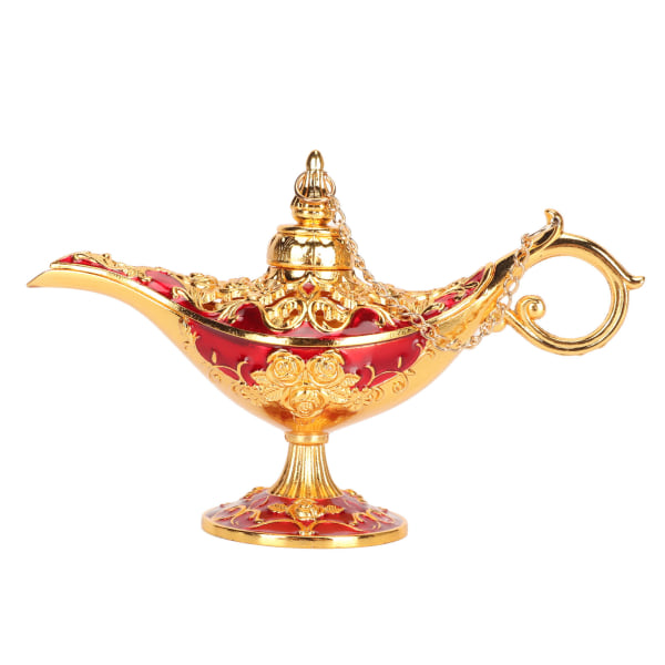 Sinklegering retro arabisk lampe bordplate Utsøkt gravert legende Ønskelysrekvisitter dekorasjon gull og rød