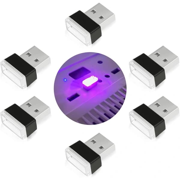 6 stk. USB Bil Ambient LED-lamper, 5V Monokrom Interiør til Bil/Laptop