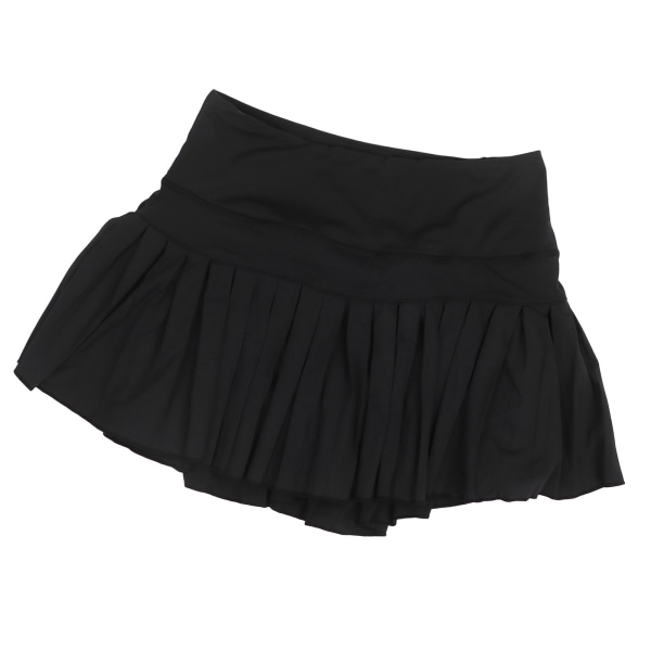 Tennis plisséskjørt Pustende indre shorts Fasjonable svarte sportsskjørt for kvinner med lommer for løpeyoga S