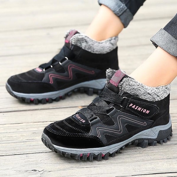 Vedenpitävät Naisten Lumikengät Slip On Turkisvuoratut Tennarit Talvi Lämpimät Kengät 2K6137 BlackRed 38_paris