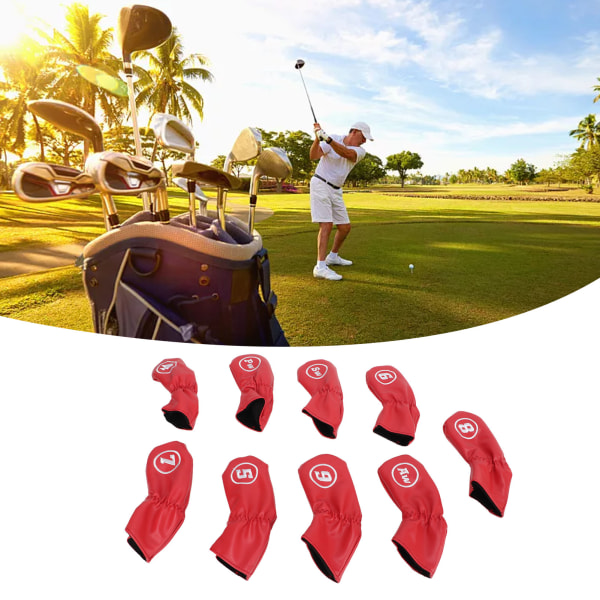 9st Golf Iron Head Covers PU Vattentät Golf Club Headcovers för högervänsterhänta golfspelare Röd