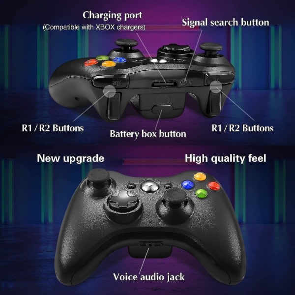 Trådløs kontroll for Xbox 360, Xbox 360 Joystick Trådløs spillkontroll for Xbox & Slim 360 Pc (svart)