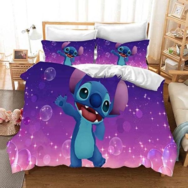 Önska Stitch 3D digitaltryck täcke, lakan, tredelad sängset 4 4 135*200
