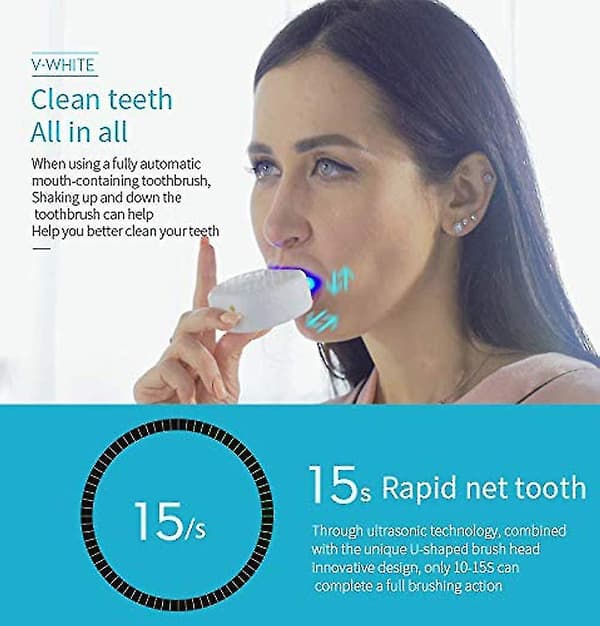 Electric Toothbrush, Automatic Toothbrush, U-Shaped Sonic Toothbrush for Teeth Whitening with Replaceable Brush Heads White