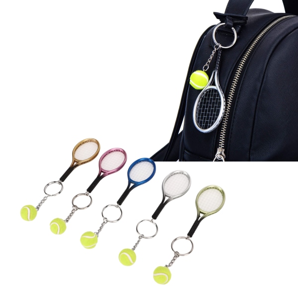 5 stk Mini tennisketcher bold nøglering vedhæng nøglering guld sølv rose blå bronze til gaver sportselskere