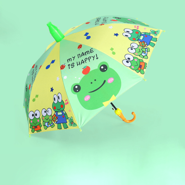 Sarjakuva pitkävartinen sateenvarjo Täysautomaattiset söpöt kuviot Kaksikäyttöiset söpöt lasten sateenvarjo lapsille Päiväkoti Happy Frog
