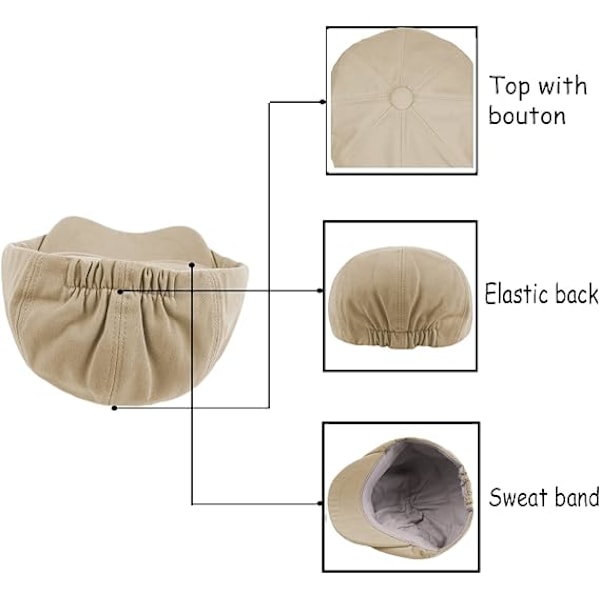 Kvinners Newsboy 8-Panel Cabbie Painter Baker Boy Flat Cap for Menn Damer Bomulls Toppad Visir Beret Hatt B:Khak