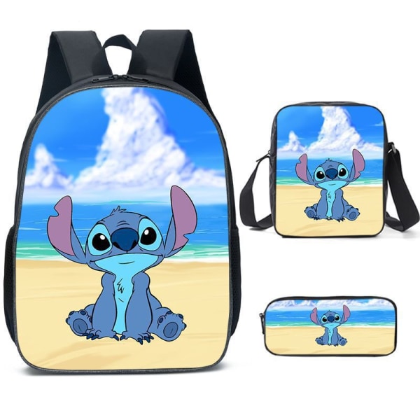 Uusi anime-piirretty Stitch Stitch kolmiosainen koululaukku ala- ja yläasteen oppilaille reppu reppu