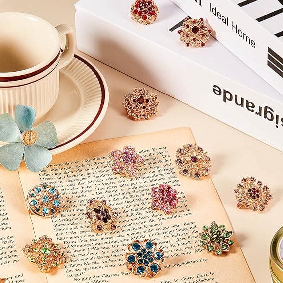 12 stk. krystallknappbrosjer, Rhinestone-knapper Skjerfspenne Blomsterbrosjer Nål Rhinestone Kit Dekorasjon