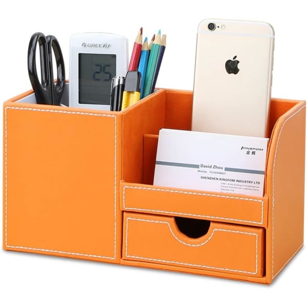 Office Organizer Organization System 4 PU-läder Förvaringsfack Pennlåda Pennhållare Kontorsmaterial Orange