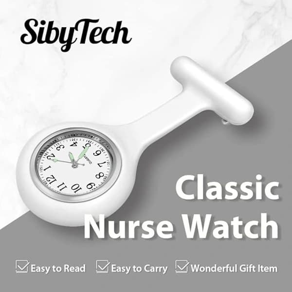 Nurse Lapel Watch, Silikon med Nål/Clip (Vit)