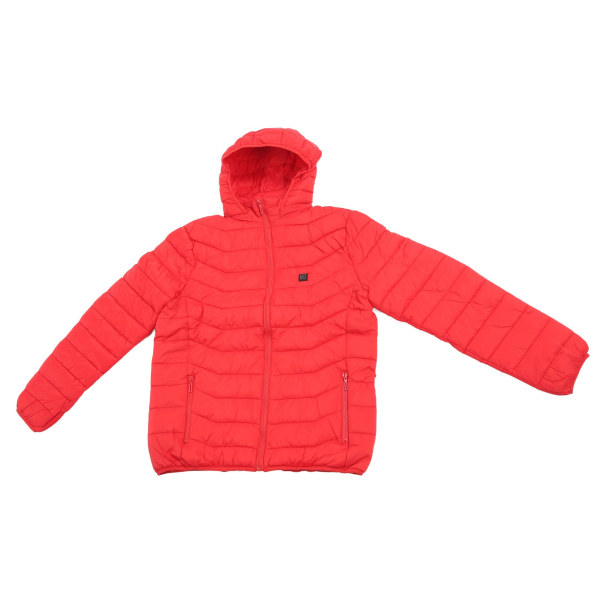 Opvarmet jakke til mænd kvinder USB 3 gear temperaturkontrol Elektrisk varmejakke frakke med hætte til vinterrød 2XL