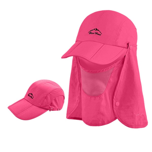 Kokoontaittuva kalastushattu Cap miehille Naisten leveälierinen aurinkohattu kasvoja cover kaulaläpällä vaelluspyöräilyyn ruusunpunainen