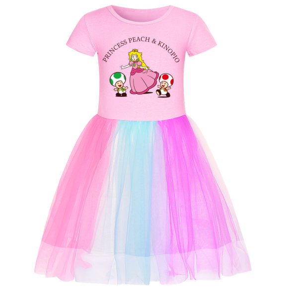 Super Mario Peach Princess Dress Rainbow Lace Barnekjole rosa 120cm