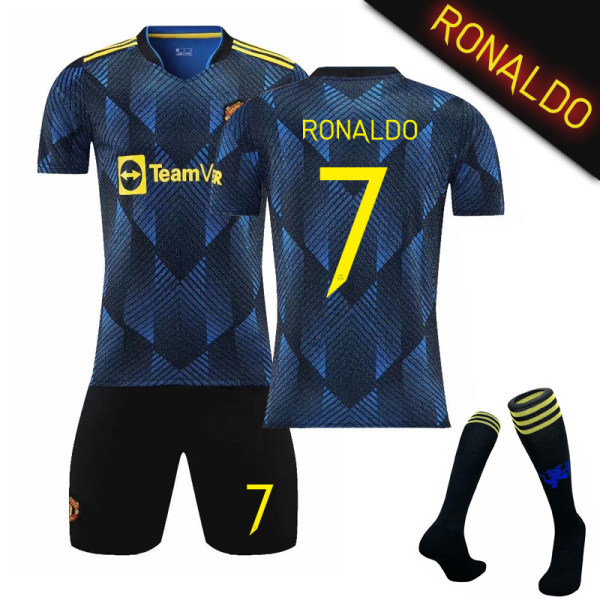 21-22 Ny Champions League version två borta C Ronaldo tröja nr 10 Rashford mörkblå nr 6 Pogba gult nummer size 7 socks L#