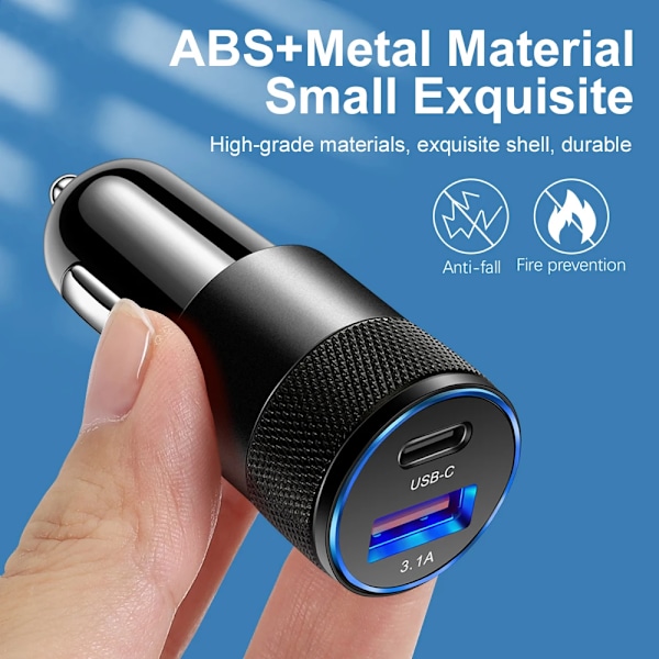 70W PD Autolaturi USB Type C Pikalataus Autopuhelinlaturi Adapteri iPhone 15 14 13 Xiaomi Huawei Samsung Quick Charge 3.0—PA